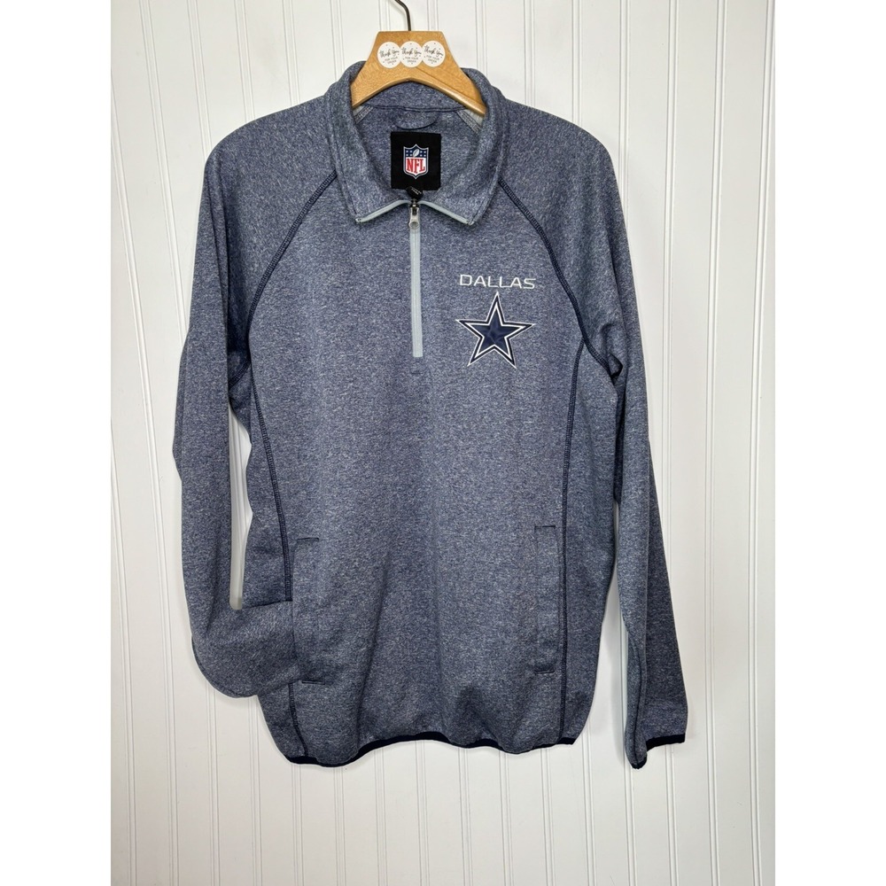 NFL Dallas Cowboys 1/4 Zip Pullover Top Mens Med Blue‎ Gray Pockets Embroidered